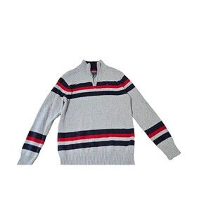 Tommy Hilfiger Gray Knit Long Sleeves Pullover Quarter Zip Men's Sweater Size L